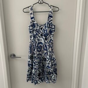 NWT Luisa Positano lightweight cotton minidress, blue and white pattern ONE SIZE